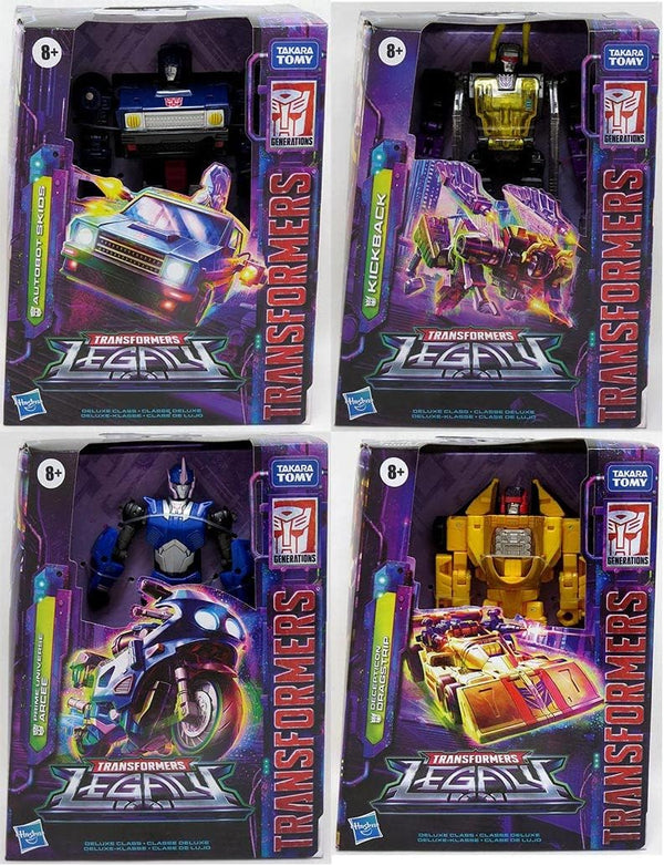 Transformers Generations Legacy 6 Inch Action Figure Deluxe Class Wave 1 - Set (Skids - Dragstrip - Arcee - Kickback)