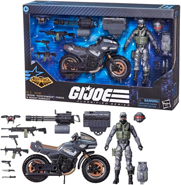 G.I. Joe Classified Series #127, Night Force Jason Shockwave Faria & Night Pursuit Cycle, 6” Action Figure, Exclusive