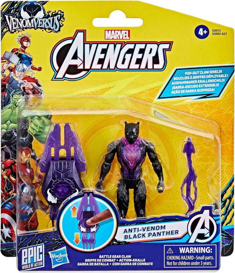 AVENGERS Marvel VenomVersus Epic World of Action Anti-Venom Black Panther Figure with Battle Gear Accessories, 4-Inch (10 cm) Super Hero Toys, 4+
