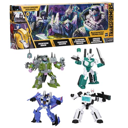 Transformers Buzzworthy Bumblebee 4-pack Troop Builder Multipack Decepticon Seeker, Quintesson Trooper, G2 Universe Cybertronian Trooper, Animated Universe Autotrooper